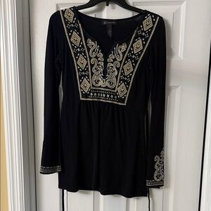 INC International Concepts Black Tunic with Gold Embroidery